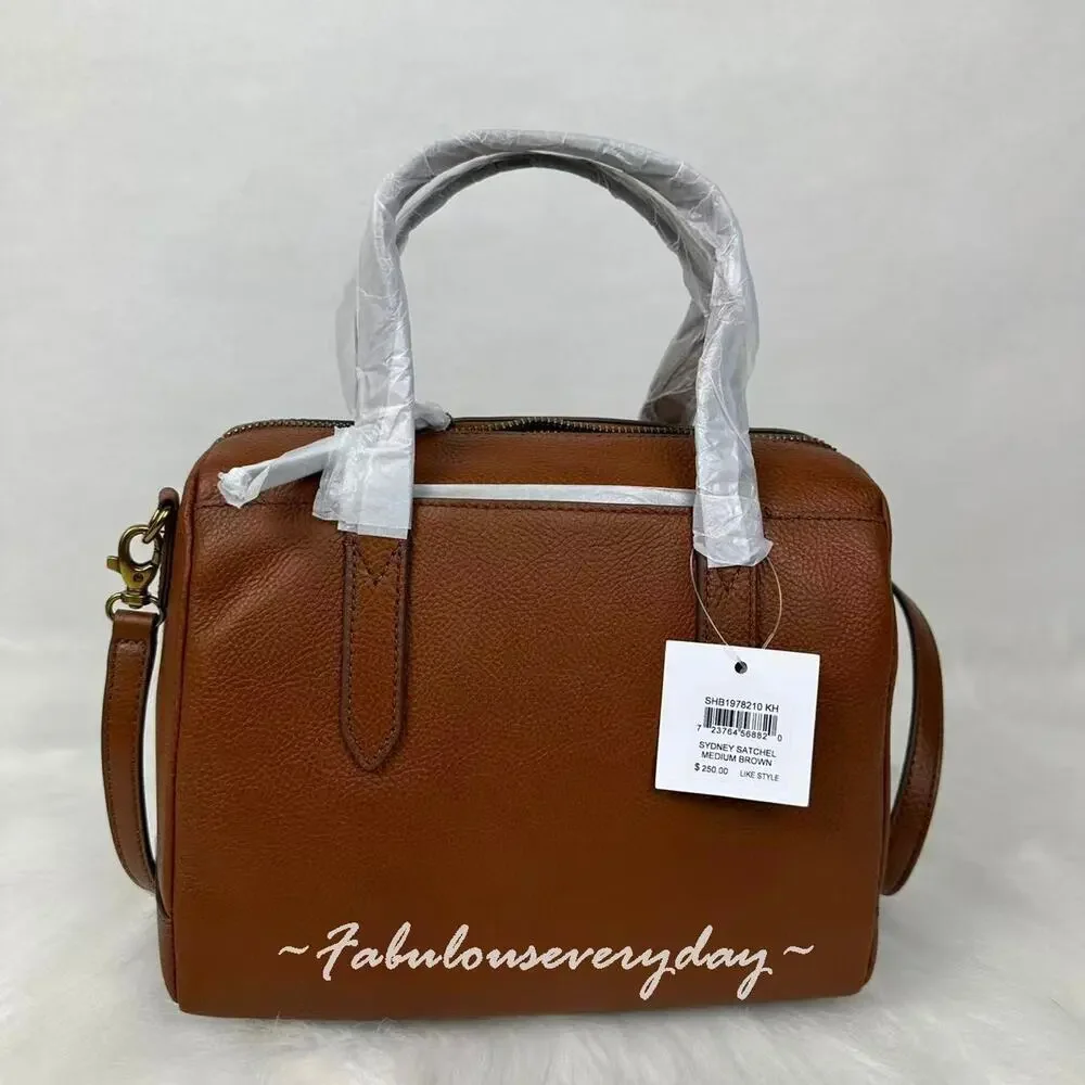 Fossil Sydney Satchel Crossbody Handbag Medium In Leather/Gold/Brown NWT